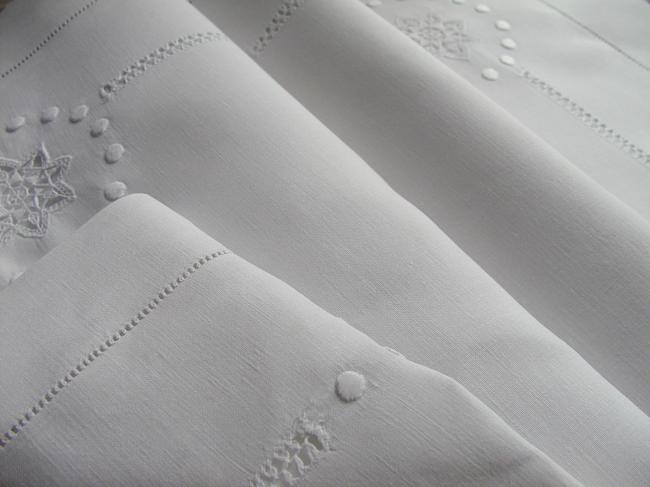 A gorgeous  embroidered pillow case with Reticella inserts and whiteworks