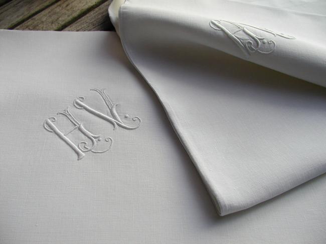A lovely pair of embroidered pillow cases with monogram HV
