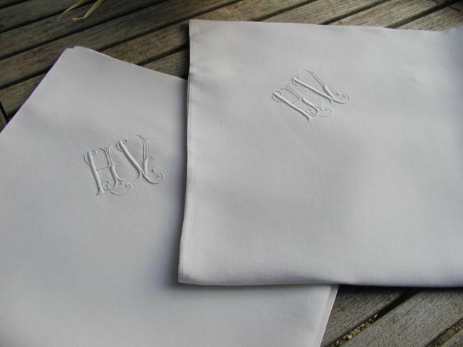 A lovely pair of embroidered pillow cases with monogram HV