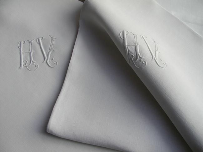 A lovely pair of embroidered pillow cases with monogram HV
