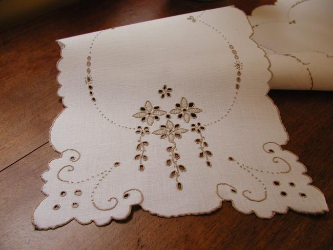 Breathtaking Madeira hand-embroidered Table runner 1930