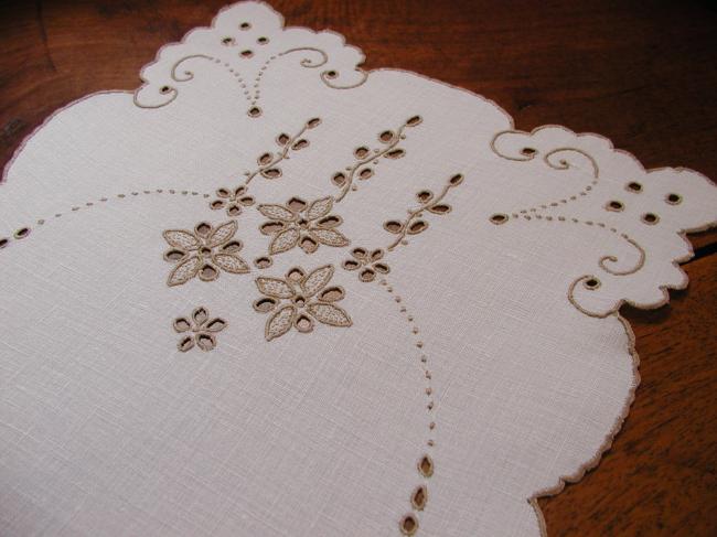 Breathtaking Madeira hand-embroidered Table runner 1930