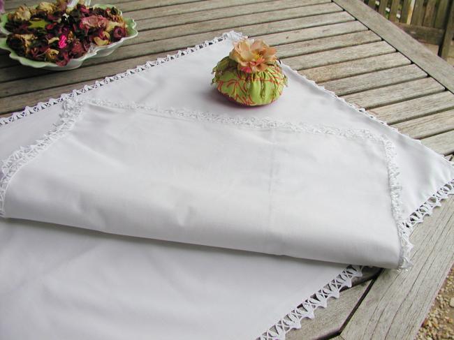 A lovely pair of  pillow cases in linen with hand-bobbin lace edging
