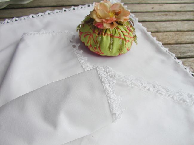 A lovely pair of  pillow cases in linen with hand-bobbin lace edging