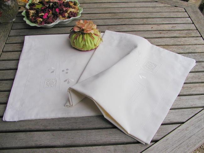 A lovely pair of pillow cases in cotton with  lace inserts and embroidery