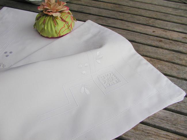 A lovely pair of pillow cases in cotton with  lace inserts and embroidery