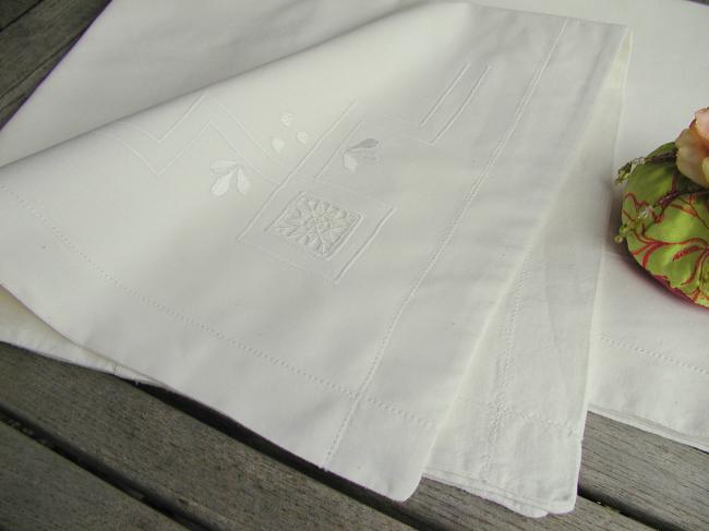 A lovely pair of pillow cases in cotton with  lace inserts and embroidery