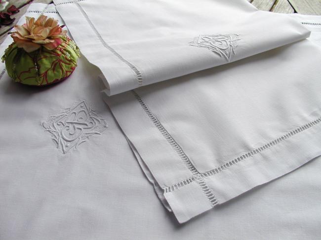 A lovely pair of pillow cases in linen with hand-embroidered monogram GB