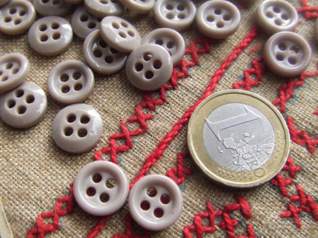 Lot de 12 petits boutons en pate de verre, gris sable, 4 trous, 12mm de diamètre