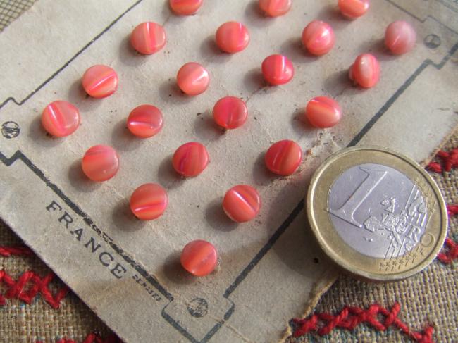 Très rare série de 24 boutons de poupée nacre&sur pied, en rose orangé 1900