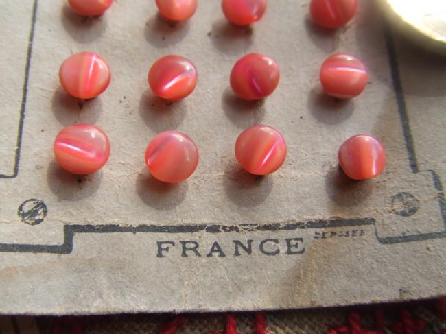 Très rare série de 24 boutons de poupée nacre&sur pied, en rose orangé 1900