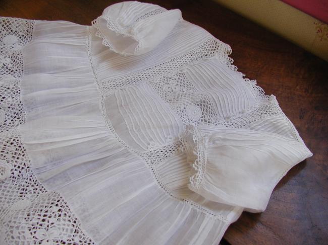 Gorgeous baby dress with Irish point lace and religious folds, 1890