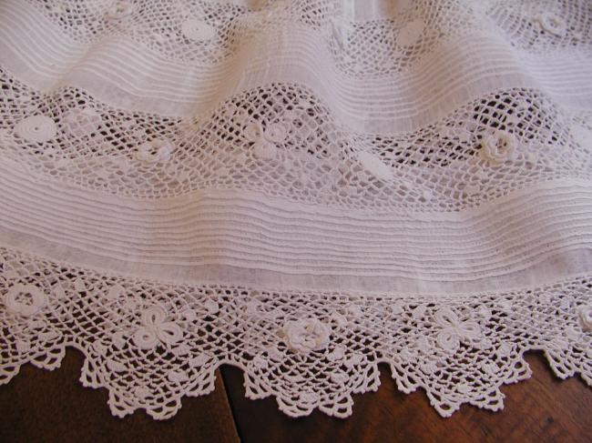 Gorgeous baby dress with Irish point lace and religious folds, 1890