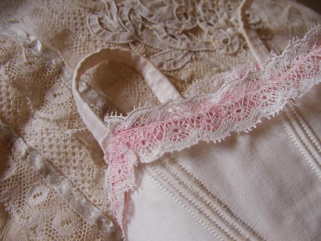 Merveilleux corset de poupée en soie et petite dentelle, taille n°8 (Jumeau?)