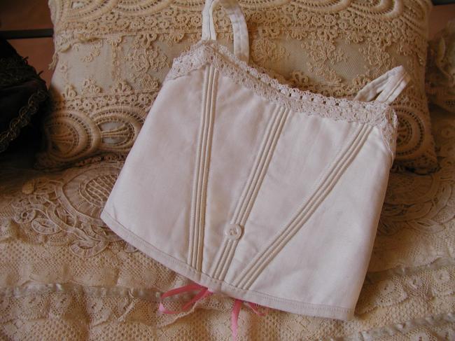 Merveilleux corset de poupée en soie et petite dentelle, taille n°10 (Jumeau?)