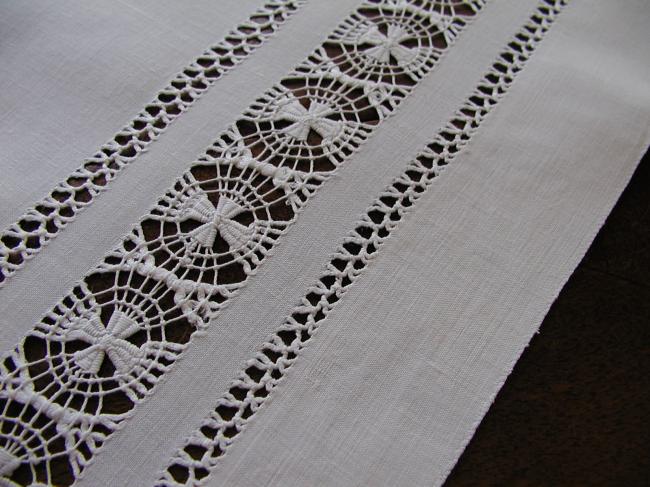 Wonderful Tenerife drawn thread table centre with a monogram W or M