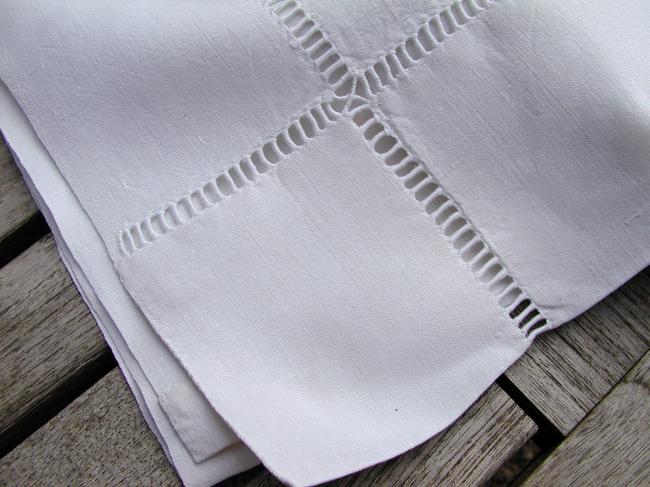 Superb heavy linen sheet with monogramm CD and Venizia drawn thread river