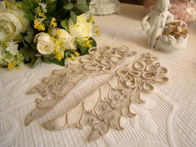 Jolie paire d'insertion en dentelle Renaissance aux lacets 1900