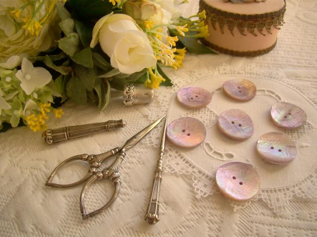 Superbe gros bouton de nacre (burgau) mauve irisée de rose & vert, 26mm
