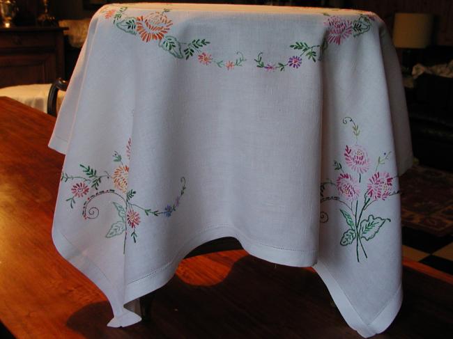 Gorgeous aster and field flowers embroidered tablecloth