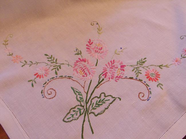 Gorgeous aster and field flowers embroidered tablecloth