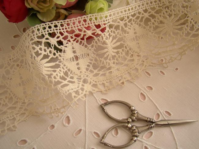 Superbe dentelle lin de fuseaux Cluny & point d'esprit, largeur 8cm