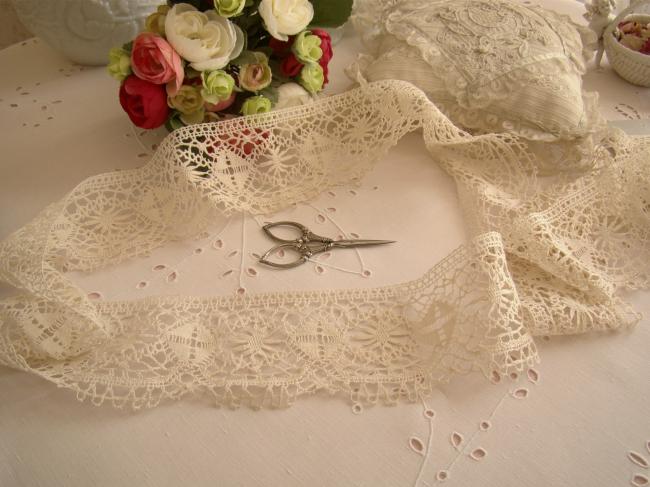 Superbe dentelle lin de fuseaux Cluny & point d'esprit, largeur 8cm