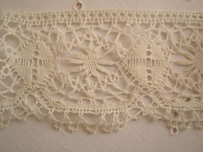 Superbe dentelle lin de fuseaux Cluny & point d'esprit, largeur 8cm