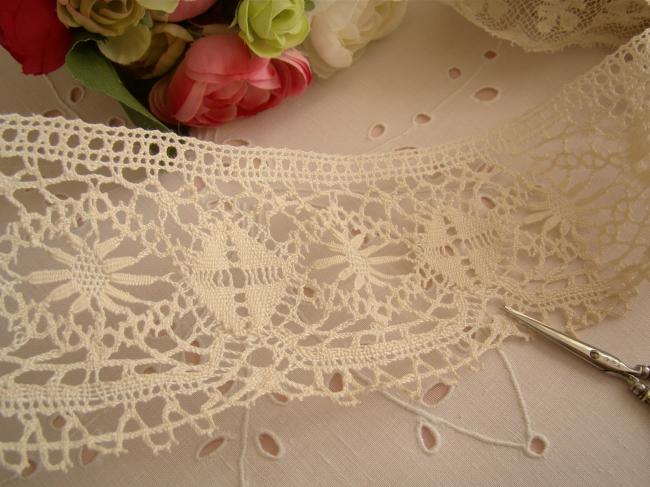 Superbe dentelle lin de fuseaux Cluny & point d'esprit, largeur 8cm