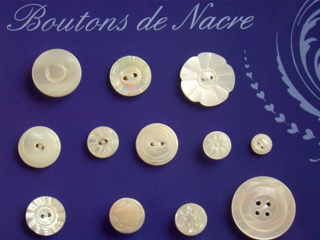 Jolie collection de 12  boutons anciens en nacre blanche 1900-20