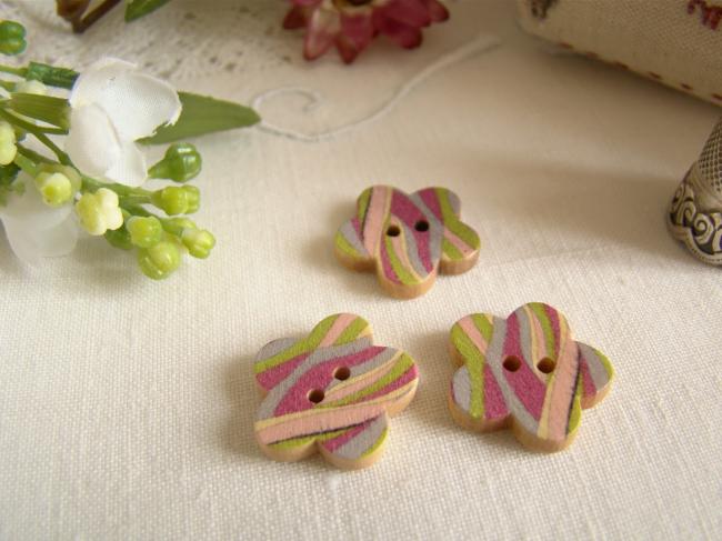 Adorable petit bouton en bois coloré en forme de fleur motif herbes folles Ø17mm