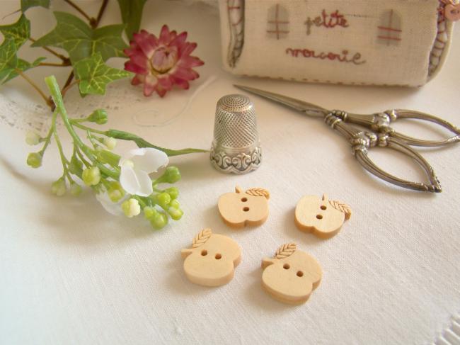 Très mignon petit bouton en bois naturel en forme de pomme Ø 16 x 15mm