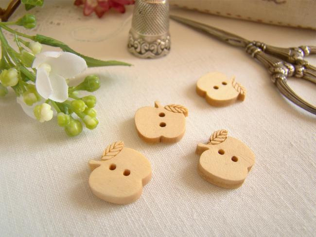 Très mignon petit bouton en bois naturel en forme de pomme Ø 16 x 15mm