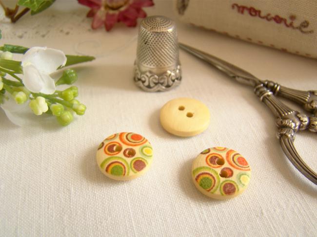 Adorable petit bouton en bois, motif petits ronds multicolores Ø 15mm