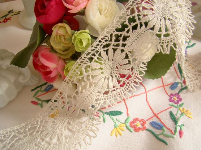 Superbe dentelle lin de fuseaux Cluny & point d'esprit, largeur 8cm