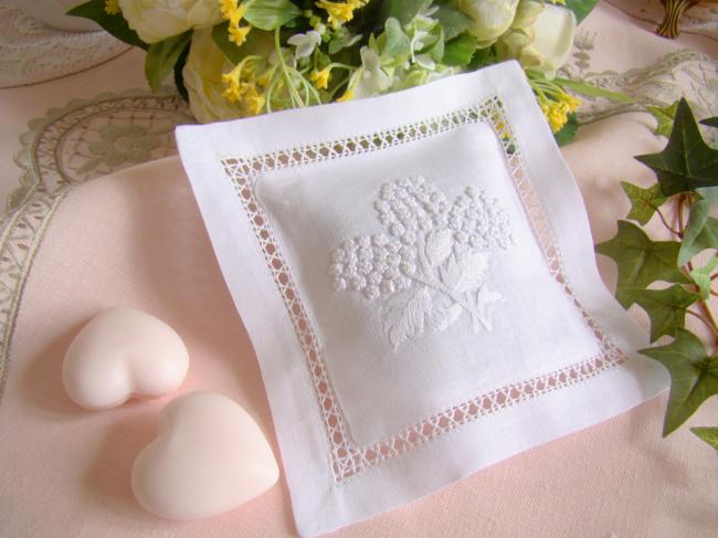 Sweet lavender sachet with hand-embroidered snow balls flower