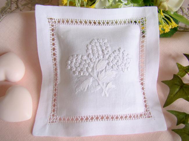 Sweet lavender sachet with hand-embroidered snow balls flower