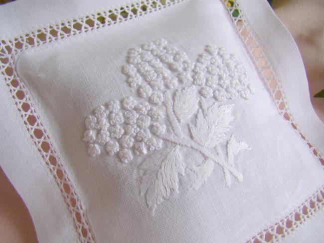 Sweet lavender sachet with hand-embroidered snow balls flower