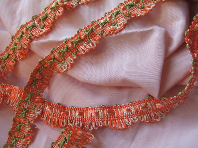 Superbe galon passementerie en giselle orange-blanc & lézarde vert tendre