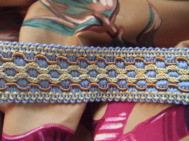 Merveilleux galon passementerie couleur bleu ciel et motif or style  Empire