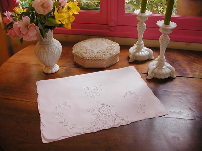 So pretty night dress case in fine linen with open and white works