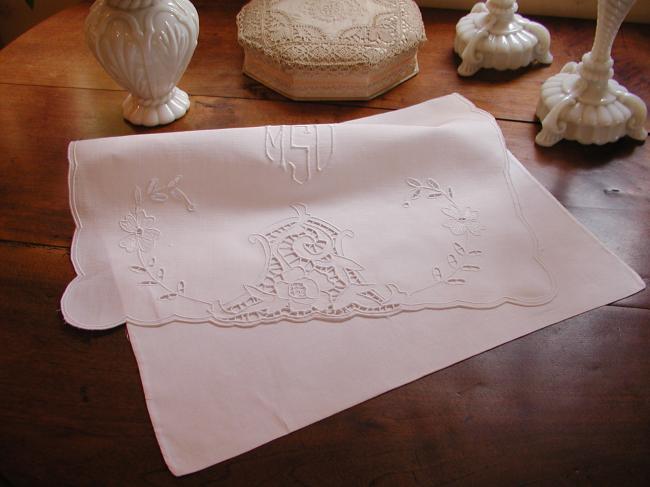 So pretty night dress case in fine linen with open and white works