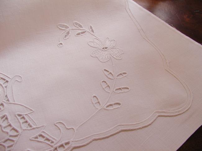 So pretty night dress case in fine linen with open and white works
