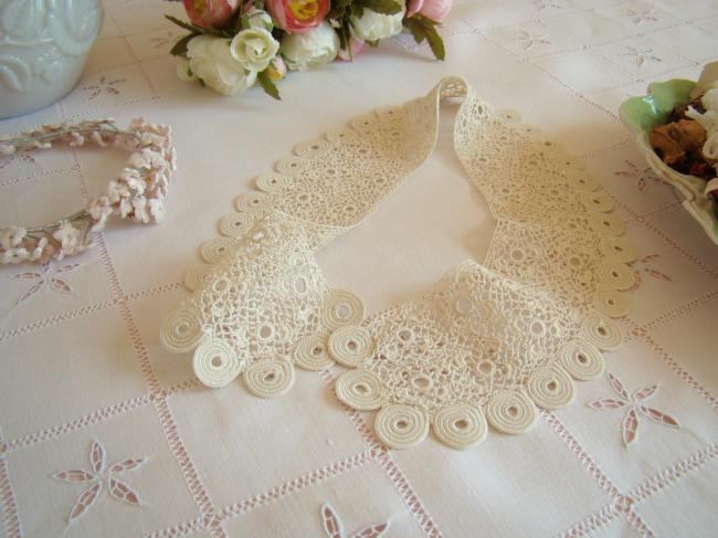 Superb fine collar hand-made irish guipure lace 1900