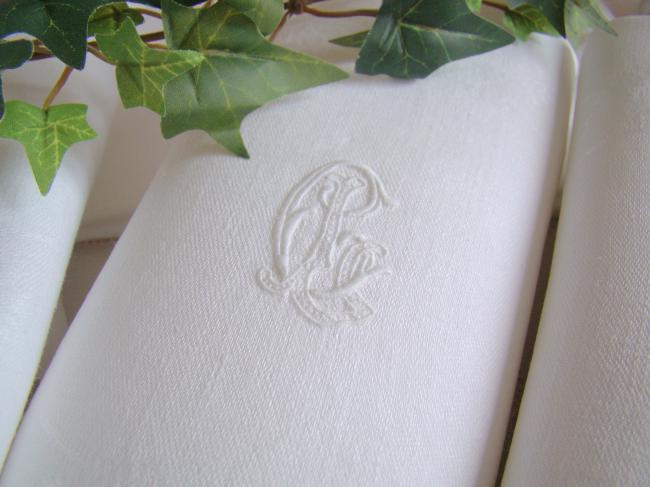 Superb set of 12 large napkins in  Art Nouveau silk and linen damask 1900