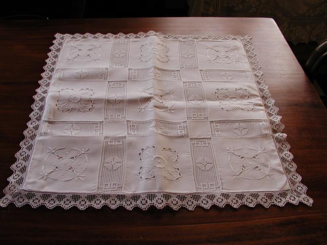 Lovely pillow or cushion case with inserts of filet lace