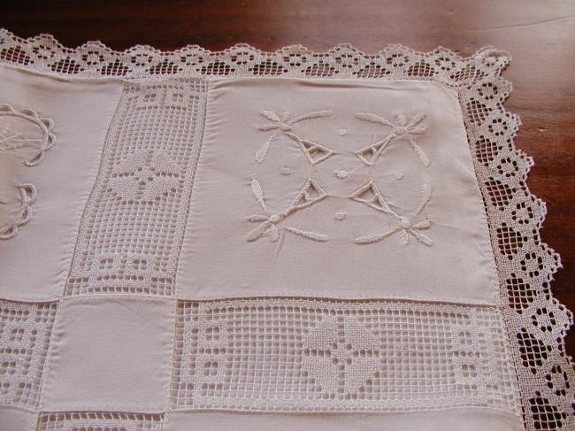 Lovely pillow or cushion case with inserts of filet lace