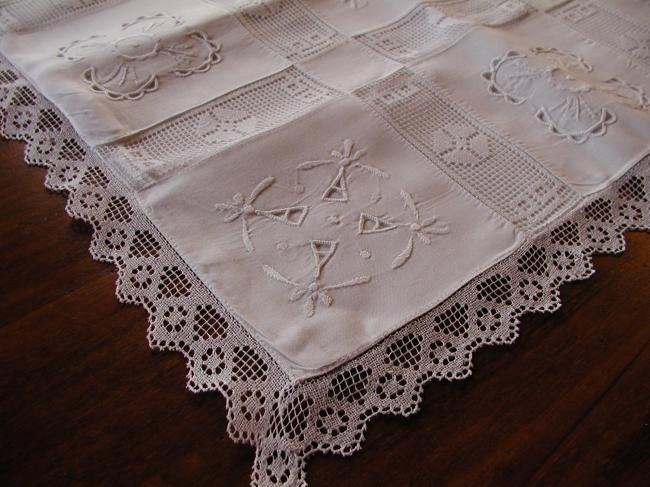 Lovely pillow or cushion case with inserts of filet lace