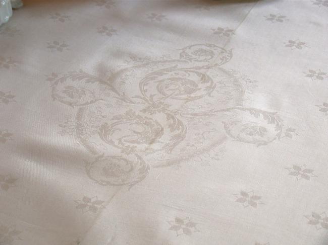 Somptuous Banquet tablecloth in linen damask, golden aigle & acanthus, mono LL