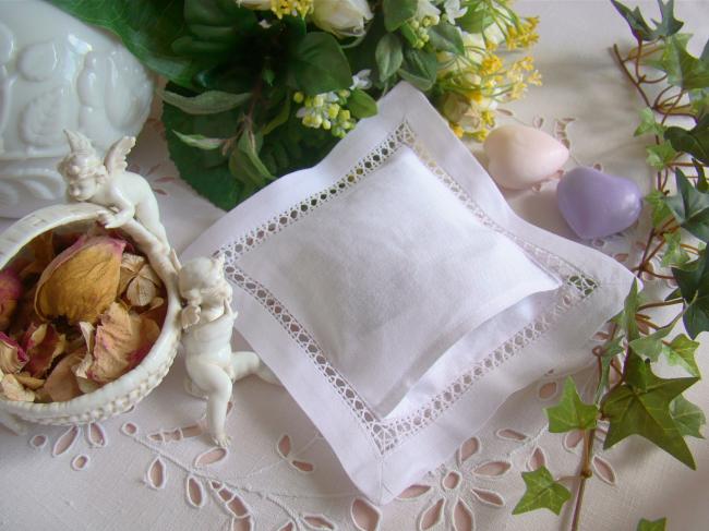 Adorable lavender sachet with hand-embroidered bouquet of pansies